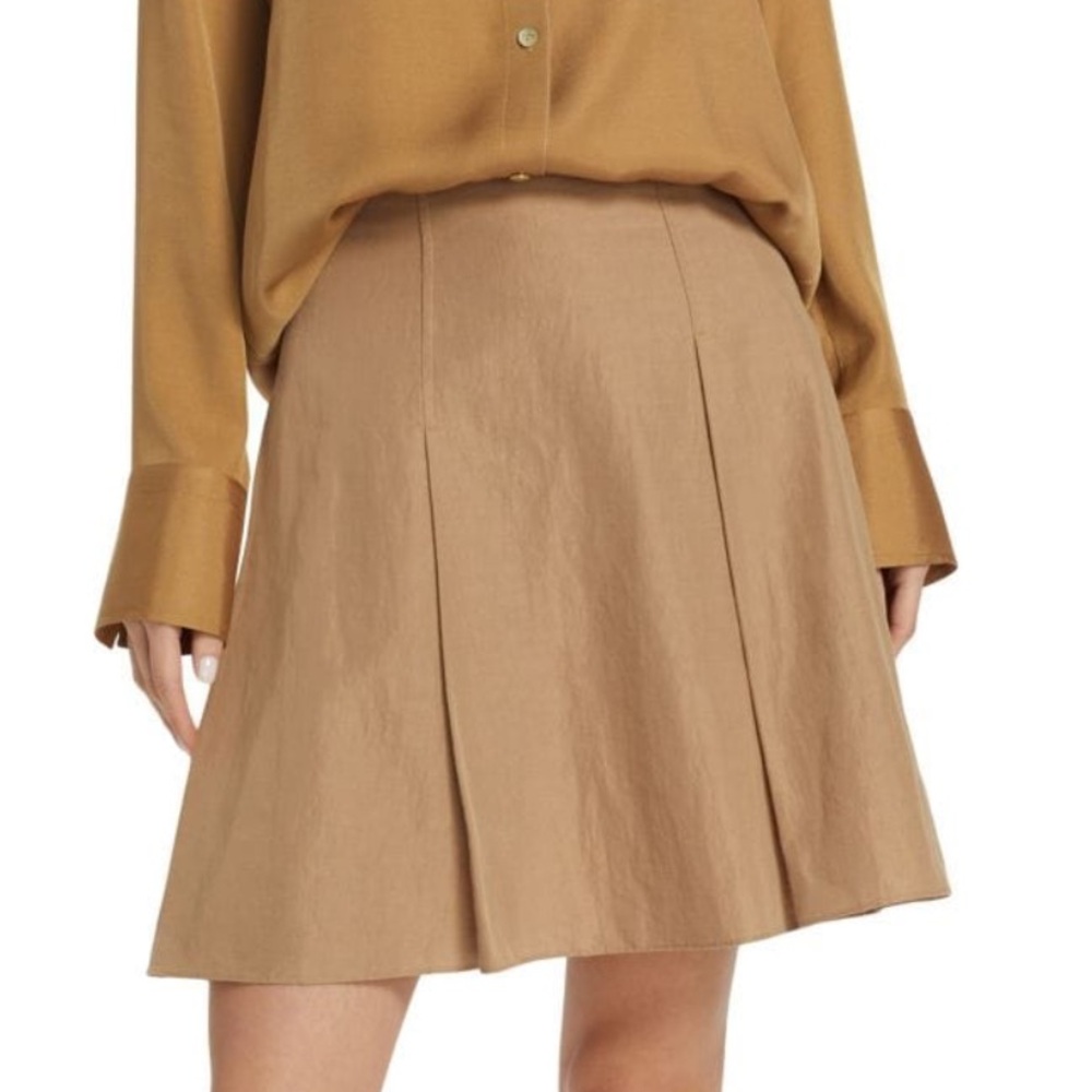 $295 VINCE KHAKI Pleated mini skirt linen blend size size 10